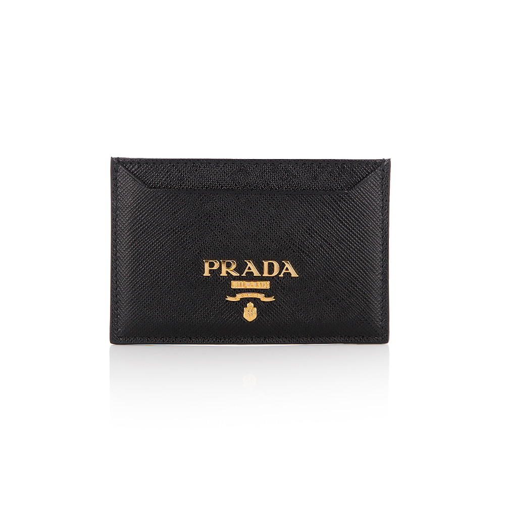 20S/S 프라다 사피아노 금장 로고 블랙 카드지갑