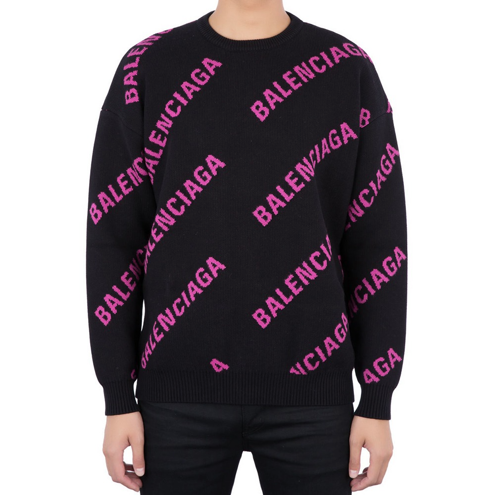 19F/W 발렌시아가 멀티 핑크로고 블랙 스웨터