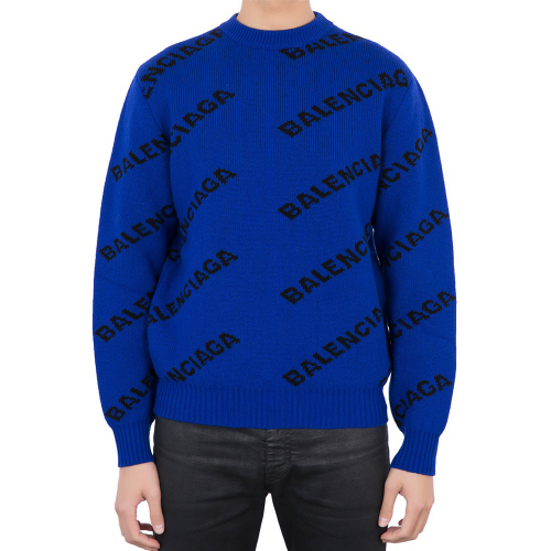19F/W 발렌시아가 멀티 블랙 로고 블루 울 스웨터