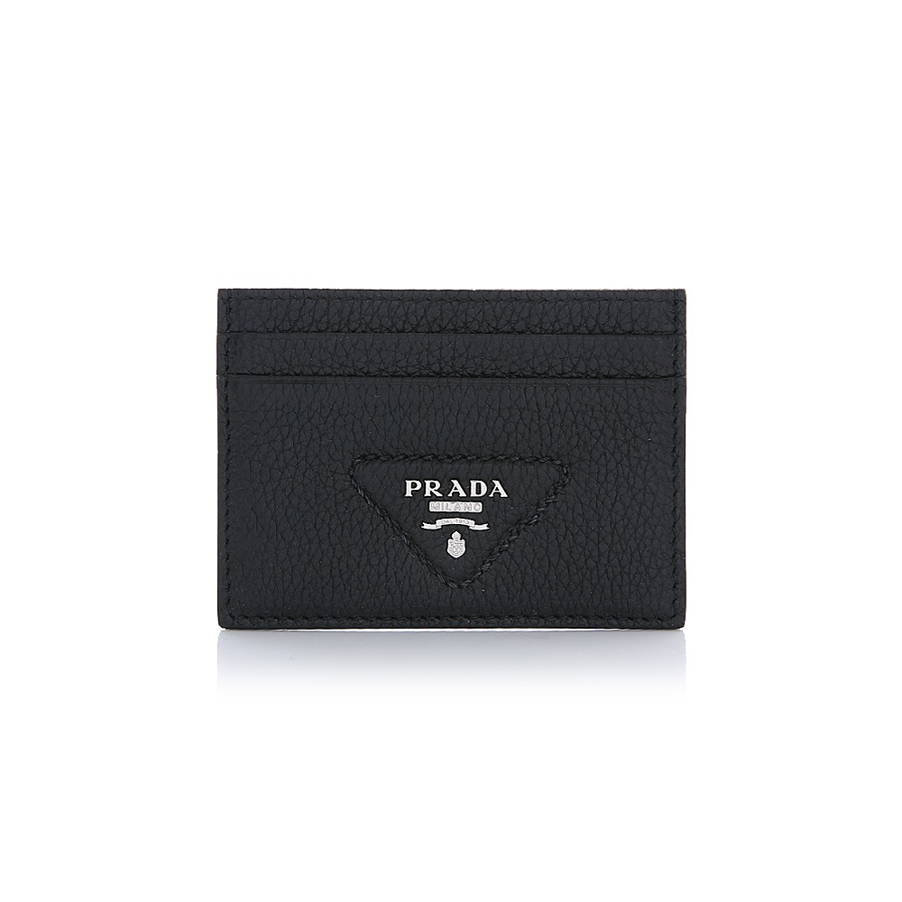 23S/S 프라다 다이노 메탈 레터링 로고 블랙 카드지갑