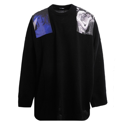 19F/W 라프시몬스 숄더프린트 오버핏 블랙 울 스웨터