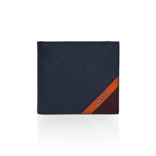 프라다 사피아노 메탈 로고 오렌지/다크브라운 반지갑