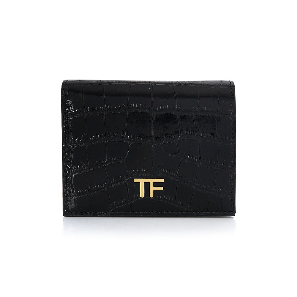 22F/W 톰포드 금장 TF 로고 크로커다일 패턴 블랙 반지갑